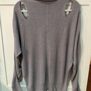 Ella Moss Cut-Out Shoulder Sweater - Gray